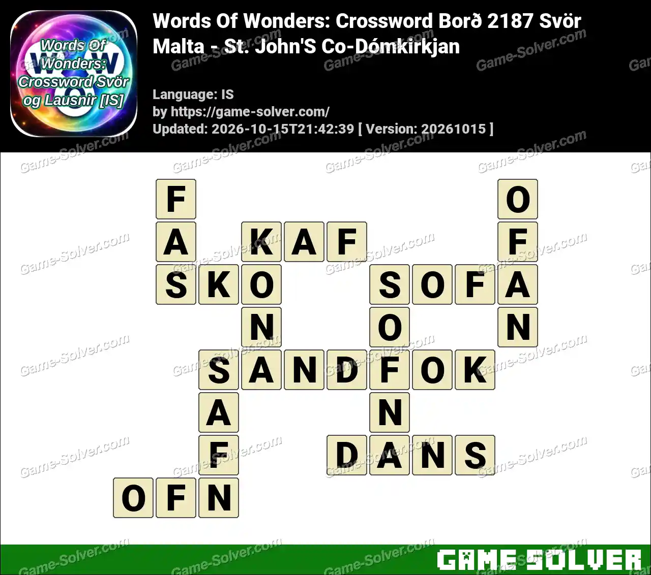 Words Of Wonders: Crossword Borð 2187 Svör – Malta – St. John’S Co-Dómkirkjan